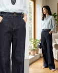 High-Waisted Flared Stretch Denim Jeans for Women – Tummy Control Micro Flare Washed Denim Pants with Four-Way Stretch