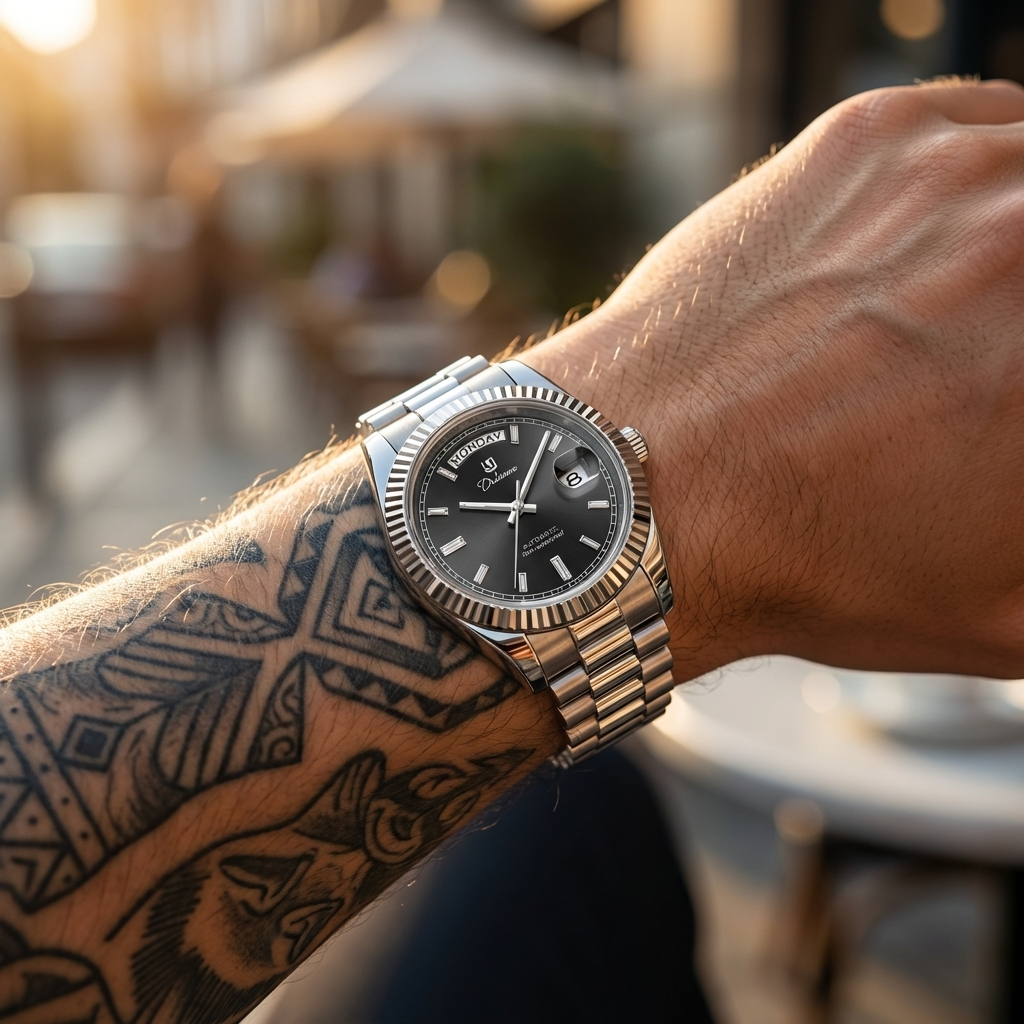 Men’s Automatic Calendar Watch – Stainless Steel Mechanical Timepiece with Day-Date Display, Mineral Crystal &amp; Waterproof Design