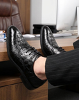 Men’s Formal Crocodile Pattern Leather Shoes – First-Layer Cowhide Pointed Toe Lace-Up Business Wedding Dress Shoes