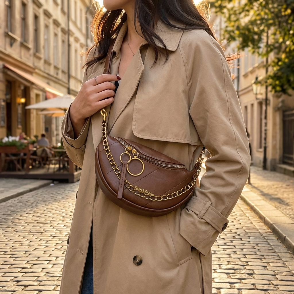 Women’s Saddle Crossbody Bag – Small PU Leather Shoulder Purse with Detachable Chain Strap and Zipper Closure