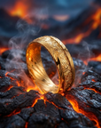 Men Gold Foil Damascus Steel Ring – Gold Plated Minimalist Geometric Wedding Band with Wavy Pattern Inlay