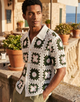 Men’s Crochet Knit Polo Shirt – Breathable Cut-Out Grid Pattern Short Sleeve Summer Polo
