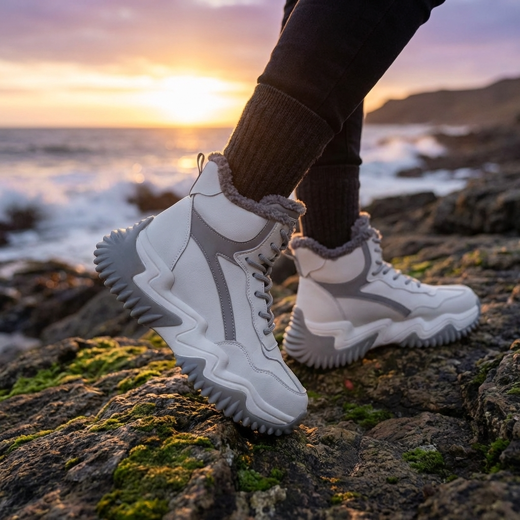 Women’s Genuine Leather Plush Lined Snow Boots – Waterproof Platform Winter Boots with Round Toe Lace-Up