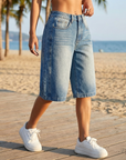 Women’s Straight-Leg Denim Shorts – Mid-Waist Casual Jean Shorts with Classic Blue Wash, Functional Pockets & Relaxed Fit for Everyday Summer Wear