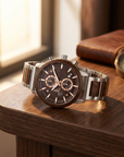 Multi-Function Chronograph Wooden Men’s Watch – 50mm Large Dial Quartz Analog-Digital Water-Resistant Wood Strap Timepiece