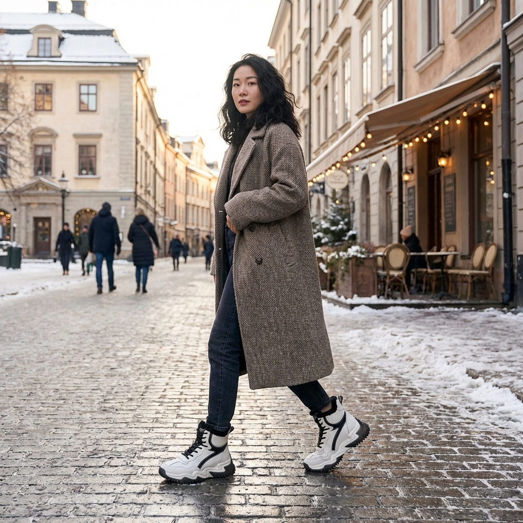 Women’s Genuine Leather Plush Lined Snow Boots – Waterproof Platform Winter Boots with Round Toe Lace-Up