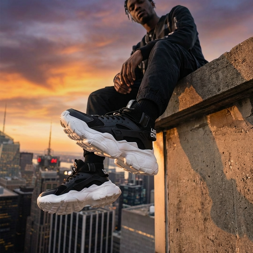 Men’s High-Top Casual Sneakers with Thick Sole – Breathable Mesh Lace-Up Streetwear Platform Shoes