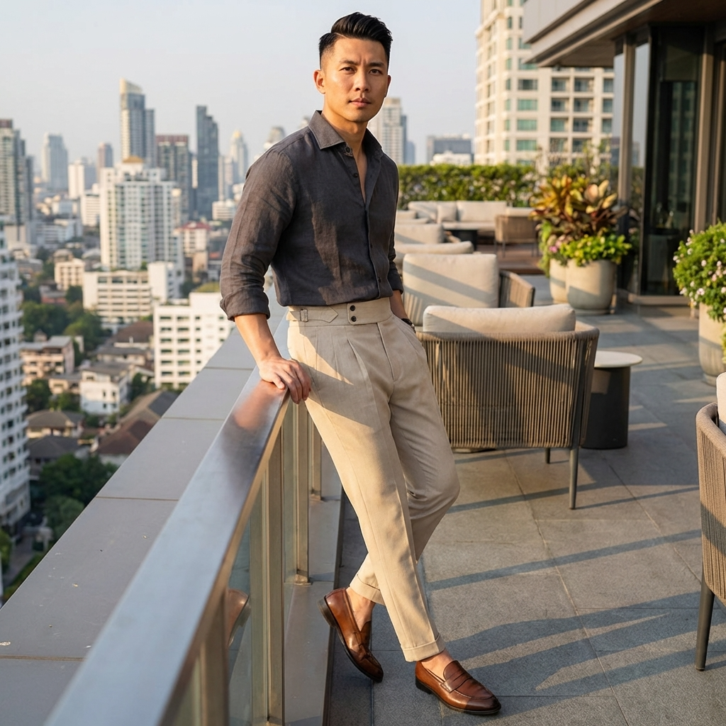 Men’s High-Waisted Slim Fit Business Trousers – Wrinkle-Resistant Stretch Formal Office Pants