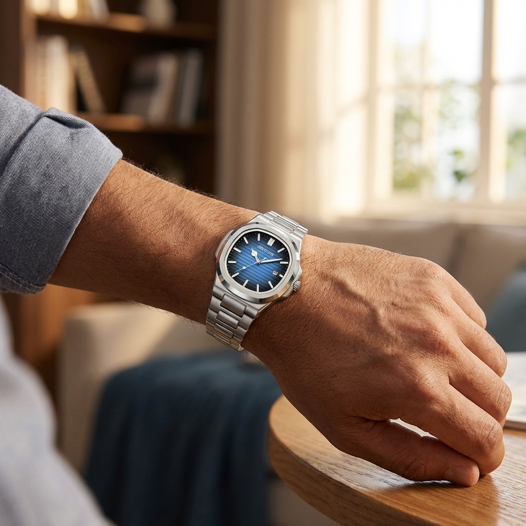 Men’s Automatic Quartz Watch – Waterproof 3ATM Steel Strap Timepiece with Luminous Display, Calendar &amp; 24-Hour Function