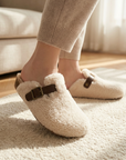 Women’s Wool-Lined Genuine Leather Mule Slippers – Warm, Retro Thick-Sole Backless Slip-Ons