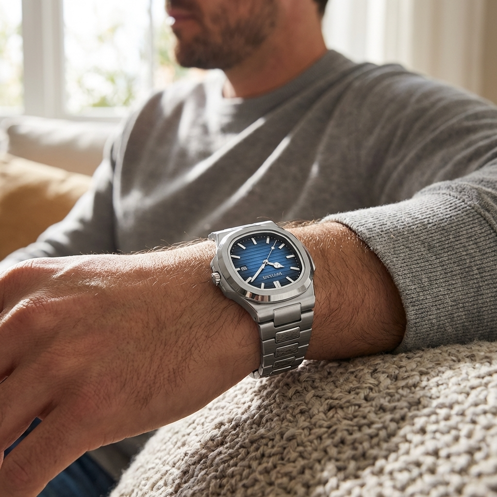 Men’s Automatic Quartz Watch – Waterproof 3ATM Steel Strap Timepiece with Luminous Display, Calendar &amp; 24-Hour Function