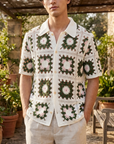 Men’s Crochet Knit Polo Shirt – Breathable Cut-Out Grid Pattern Short Sleeve Summer Polo