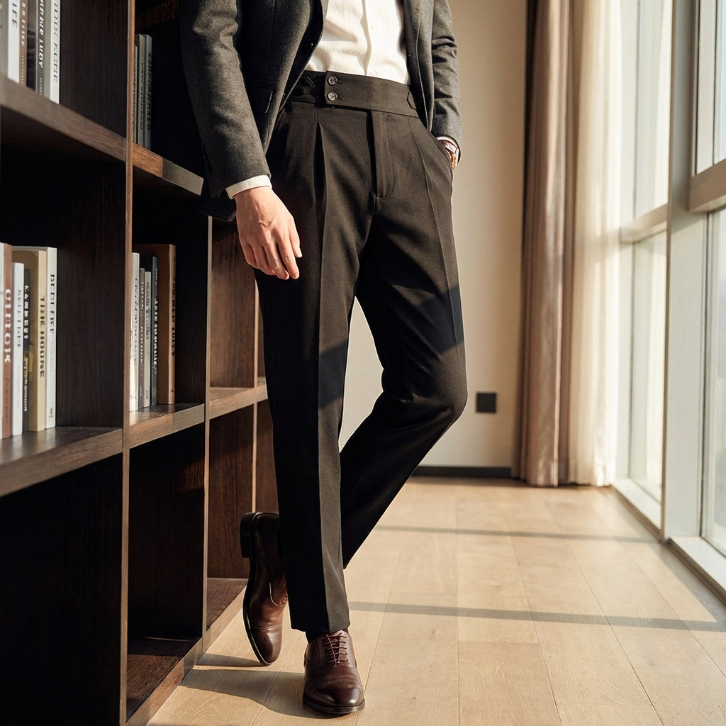 Men’s High-Waisted Slim Fit Business Trousers – Wrinkle-Resistant Stretch Formal Office Pants