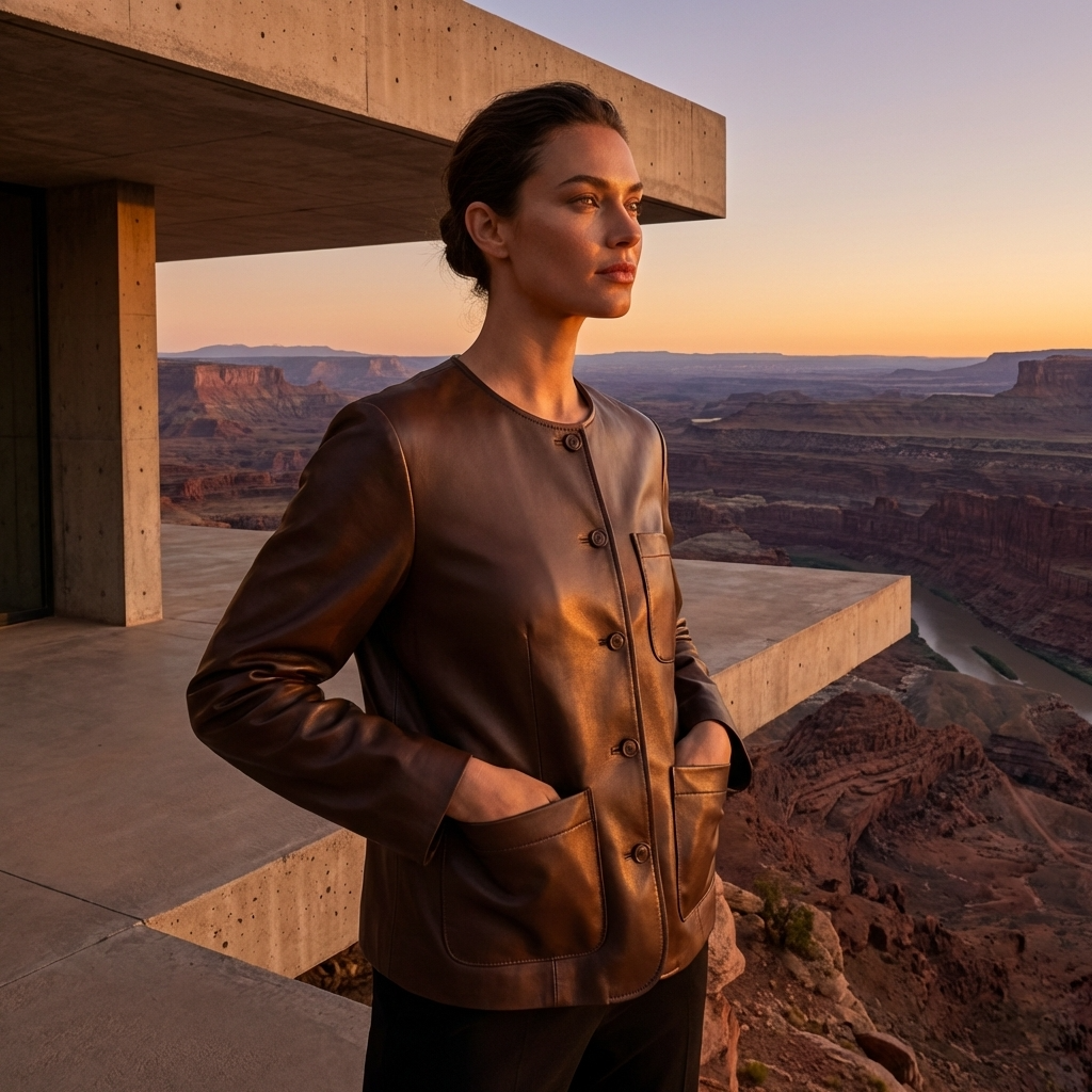 Women’s 100% Genuine Sheepskin Leather Jacket – Slim Fit Short Korean Style Round Neck Coat