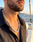 Men’s Hip-Hop Twist Chain Necklace – Geometric Diamond-Encrusted Chain with Thick Rope Design, Gold/Silver Finish & Bold Street Style