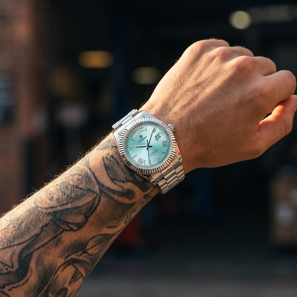 Men’s Automatic Calendar Watch – Stainless Steel Mechanical Timepiece with Day-Date Display, Mineral Crystal &amp; Waterproof Design