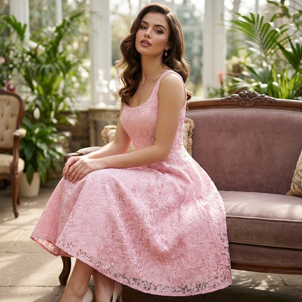 Women High-End Jacquard Slip Dress – Elegant A-Line Camisole High Waist Mid-Length Formal Party Dress