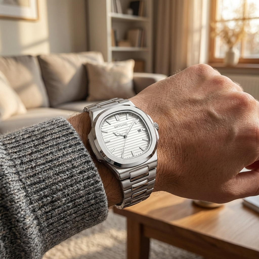 Men’s Automatic Quartz Watch – Waterproof 3ATM Steel Strap Timepiece with Luminous Display, Calendar &amp; 24-Hour Function