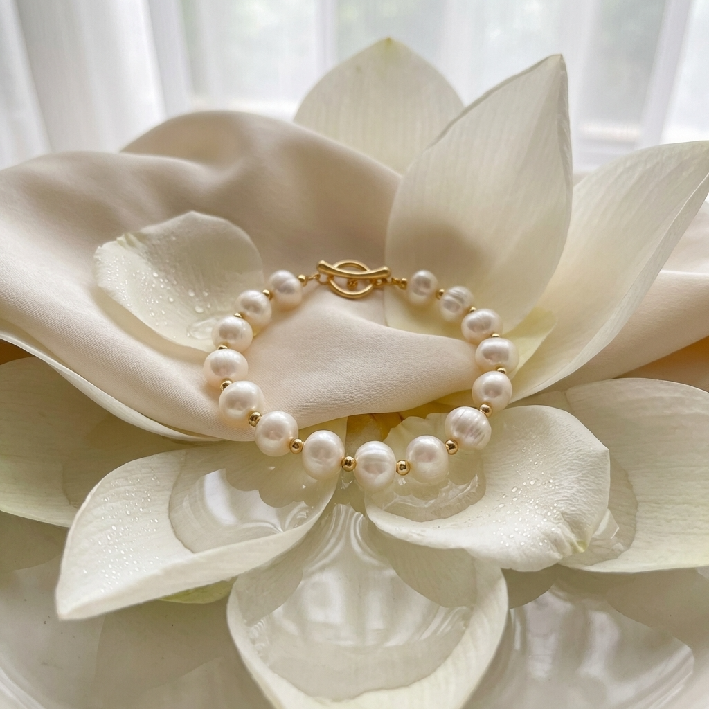 Women Natural Baroque Pearl Bracelet – Genuine Freshwater Irregular 8–9mm White Pearl Jewelry