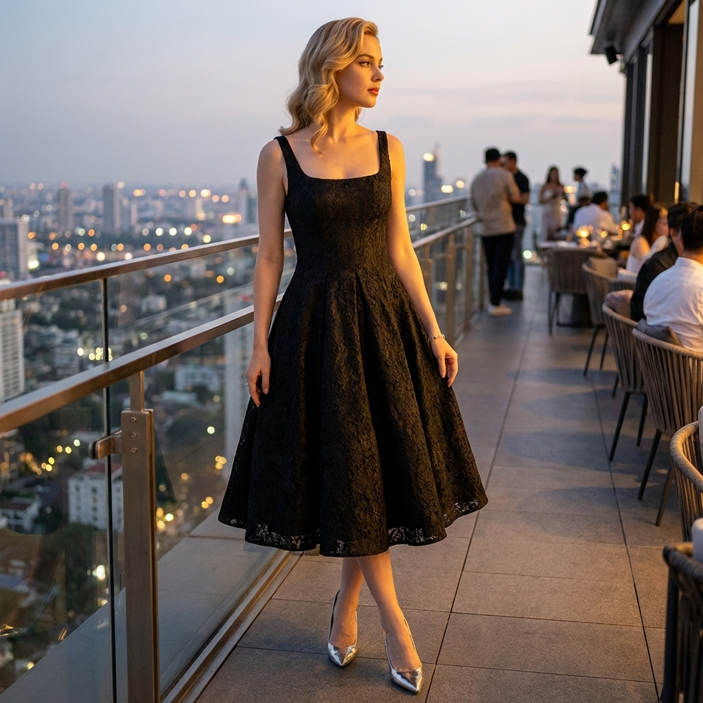 Women High-End Jacquard Slip Dress – Elegant A-Line Camisole High Waist Mid-Length Formal Party Dress