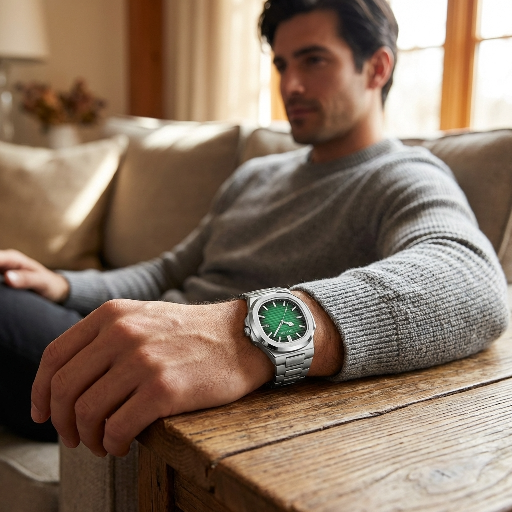 Men’s Automatic Quartz Watch – Waterproof 3ATM Steel Strap Timepiece with Luminous Display, Calendar &amp; 24-Hour Function