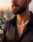 Men Hip-Hop Cross Pendant Necklace – Gold-Plated Colorful Gemstone Clavicle Chain Statement Jewelry
