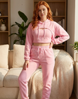 Women’s Velvet Tracksuit Set – 3-Piece Hoodie Vest and Pants Fleece-Lined Casual Streetwear Outfit