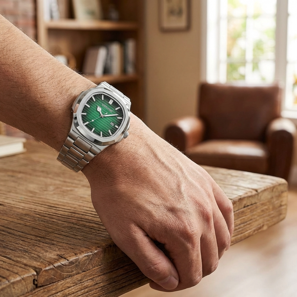 Men’s Automatic Quartz Watch – Waterproof 3ATM Steel Strap Timepiece with Luminous Display, Calendar &amp; 24-Hour Function