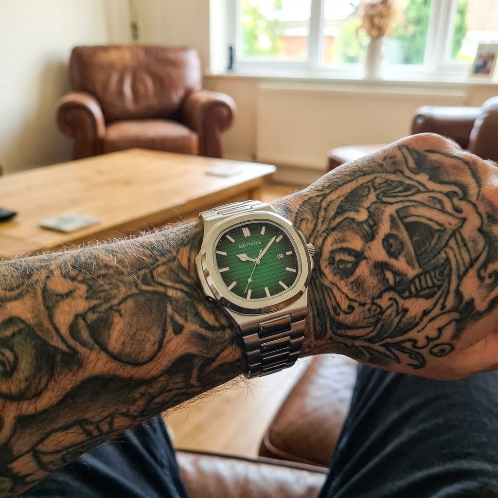 Men’s Automatic Quartz Watch – Waterproof 3ATM Steel Strap Timepiece with Luminous Display, Calendar &amp; 24-Hour Function