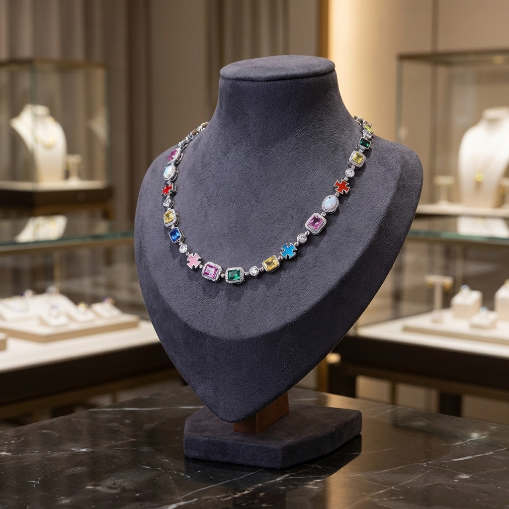 Men Hip-Hop Cross Pendant Necklace – Gold-Plated Colorful Gemstone Clavicle Chain Statement Jewelry