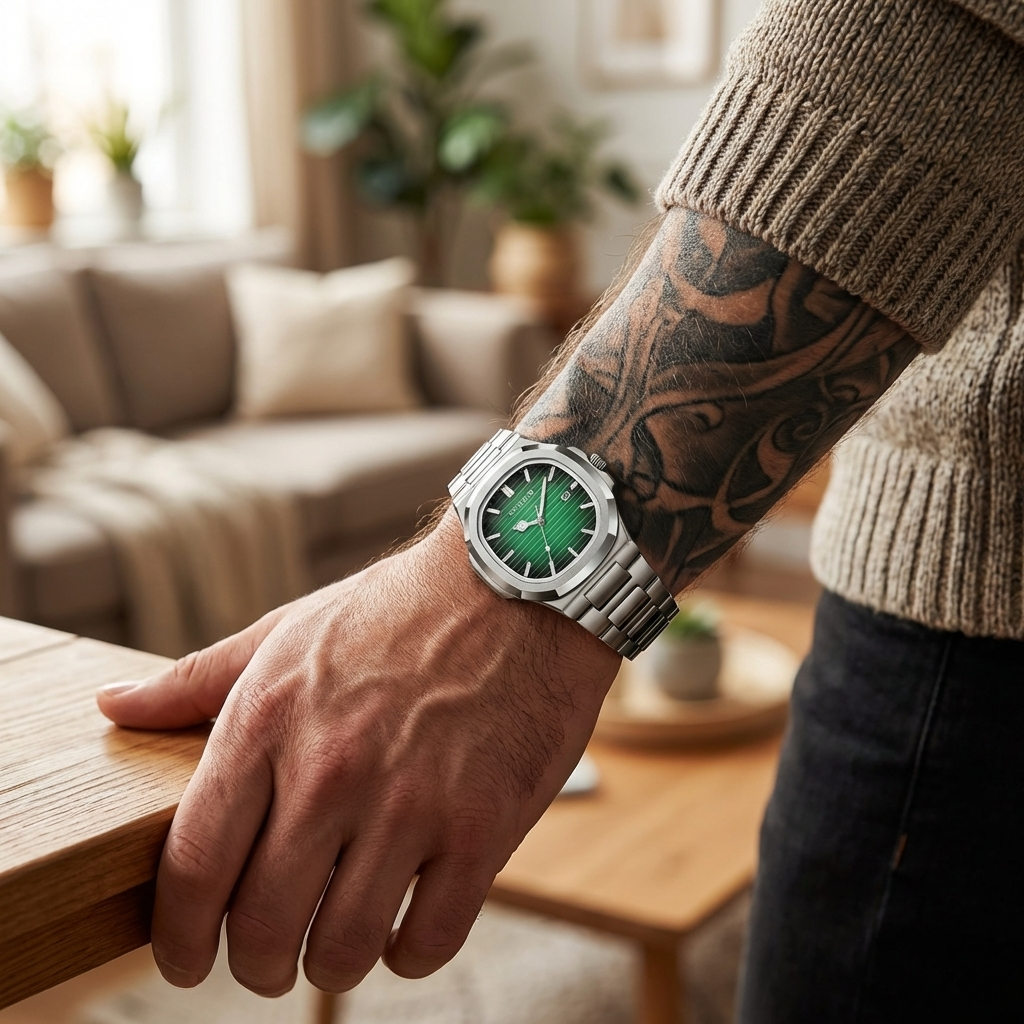 Men’s Automatic Quartz Watch – Waterproof 3ATM Steel Strap Timepiece with Luminous Display, Calendar &amp; 24-Hour Function