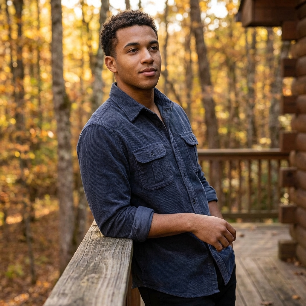 Men’s Corduroy Long Sleeve Slim Fit Shirt – Ribbed Cotton Lapel Collar Business Casual Button-Down Top