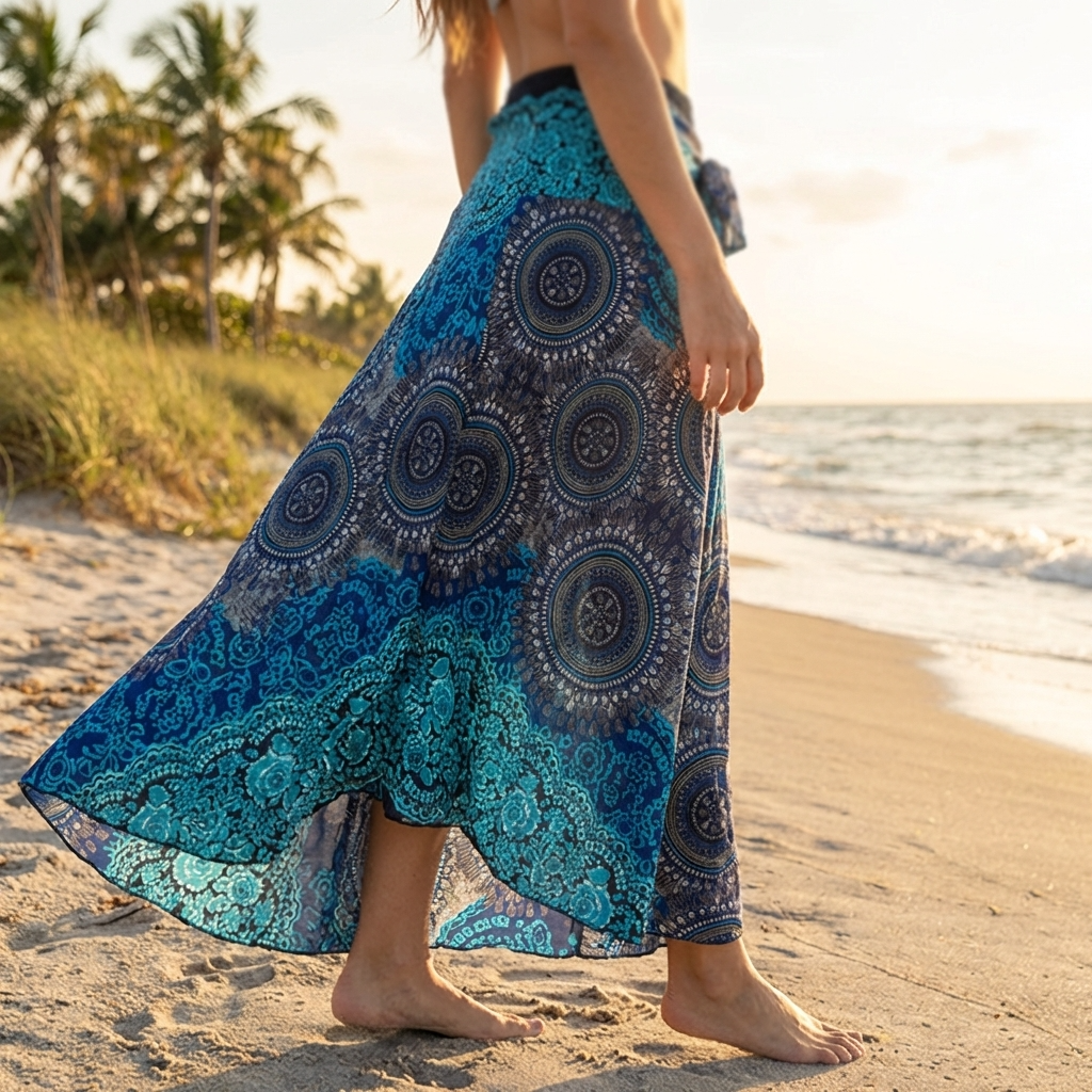 Women’s 100% Rayon Beach Skirt Dress – Convertible Floral A-Line Wrap Skirt with High Waist, Lightweight Vacation Style &amp; Versatile Wear