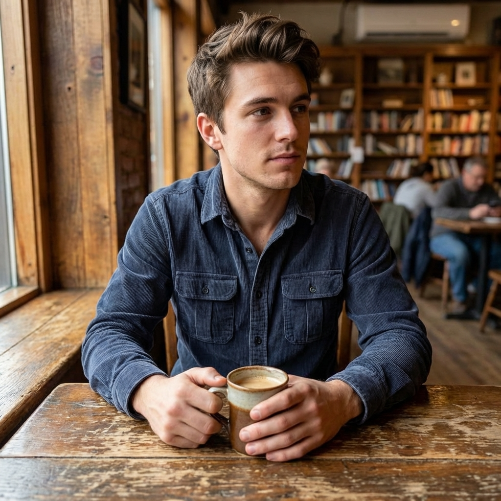 Men’s Corduroy Long Sleeve Slim Fit Shirt – Ribbed Cotton Lapel Collar Business Casual Button-Down Top