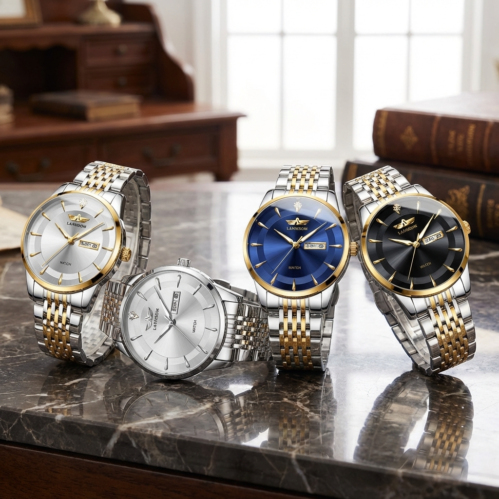 Men’s Automatic Waterproof Luminous Dress Watch – Ultra-Thin 40.5mm Stainless Steel Business Analog Wristwatch with 24-Hour Indicator