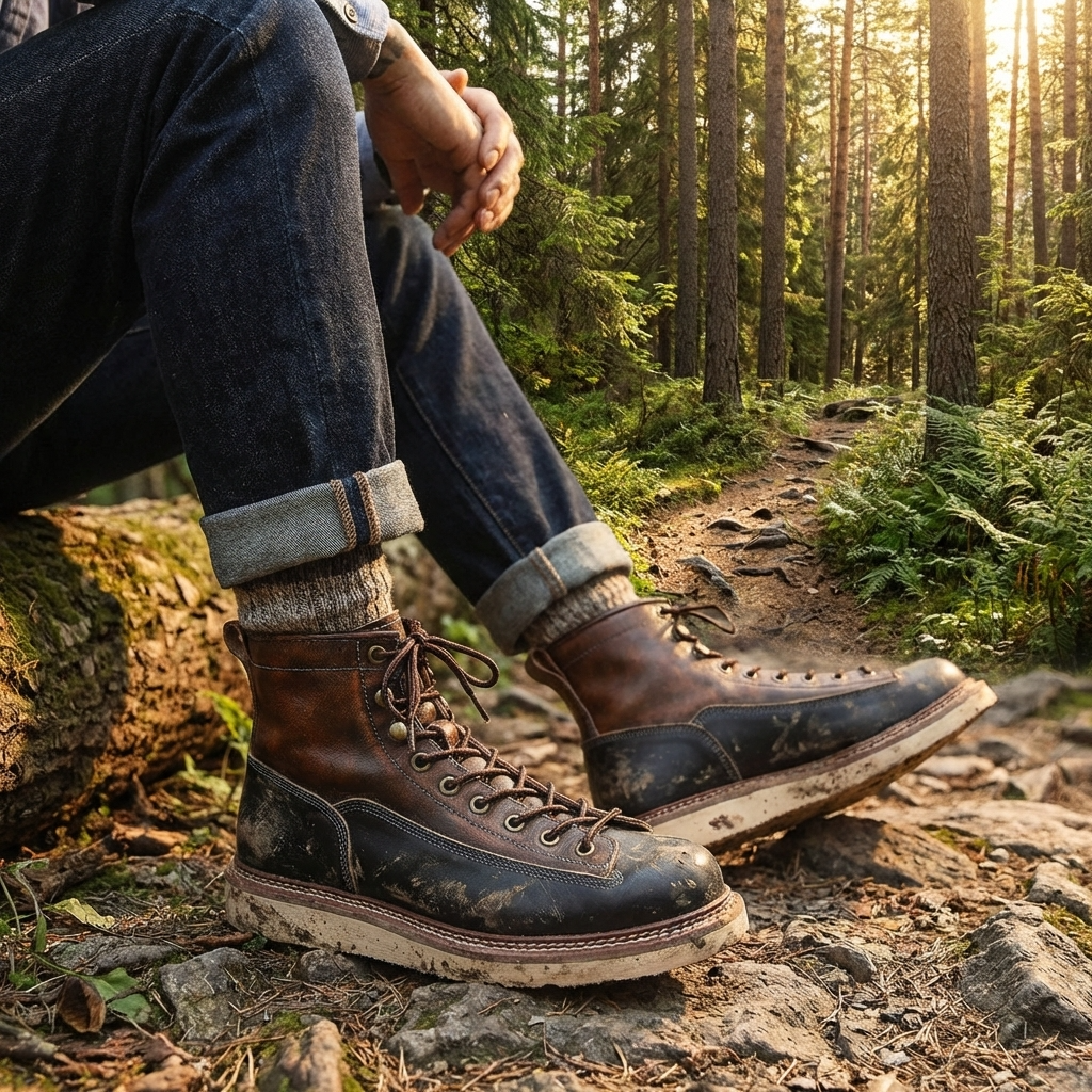 Men’s Genuine Leather High-Top Martin Boots – British Style Lace-Up Round Toe Combat Work Boots