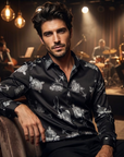 Men Floral Print Long Sleeve Shirt – 3D Digital Printed Stretch Slim Fit Urban Lapel Dress Shirt