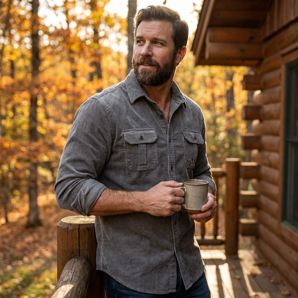 Men’s Corduroy Long Sleeve Slim Fit Shirt – Ribbed Cotton Lapel Collar Business Casual Button-Down Top