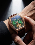 Men Automatic Mechanical Wrist Watch – Barrel Case Luminous Dial Genuine Leather Strap Luxury Timepiece