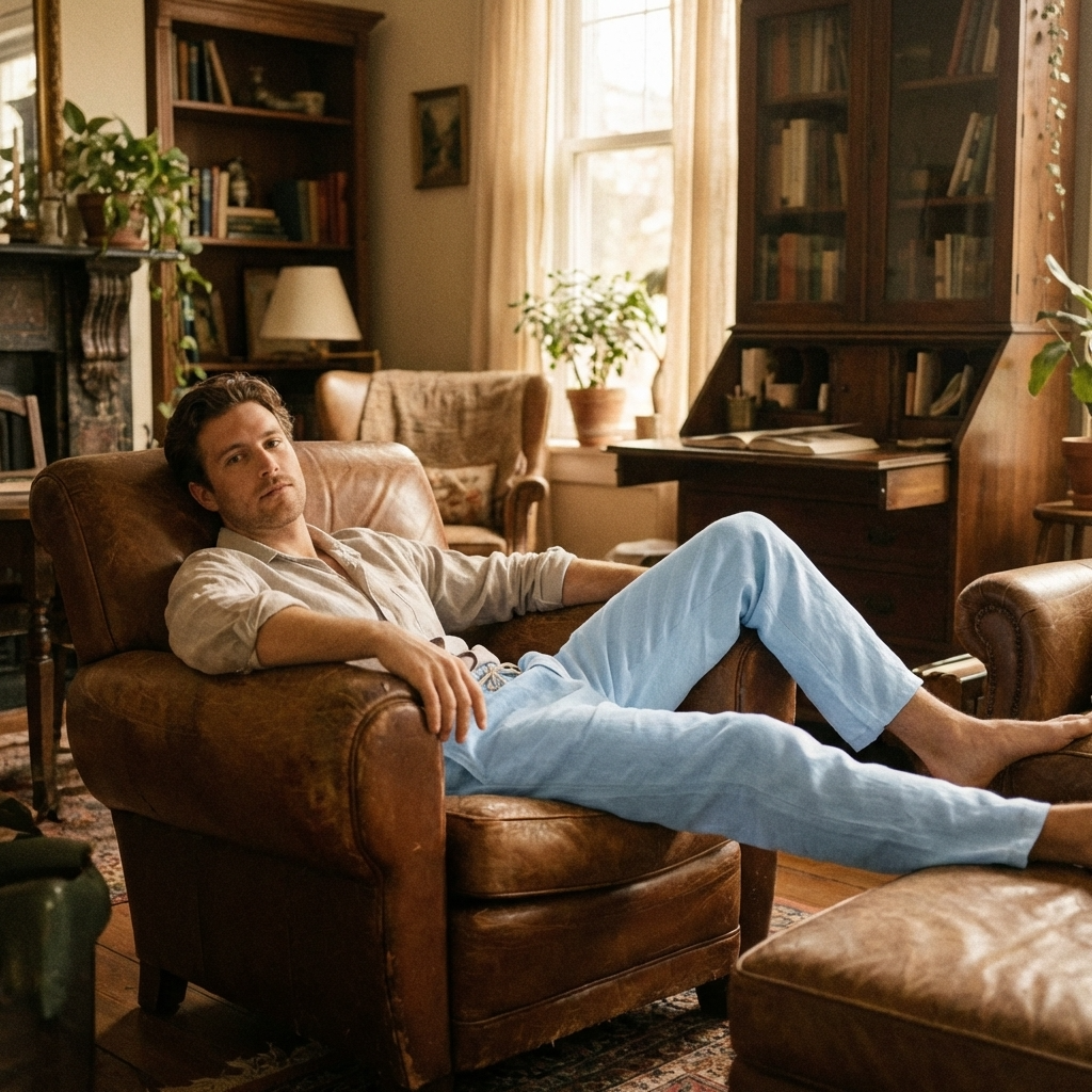 Men’s 70% Cotton Casual Trousers – Breathable Straight Leg Pants with Relaxed Fit, Adjustable Belt &amp; Everyday Comfort Style