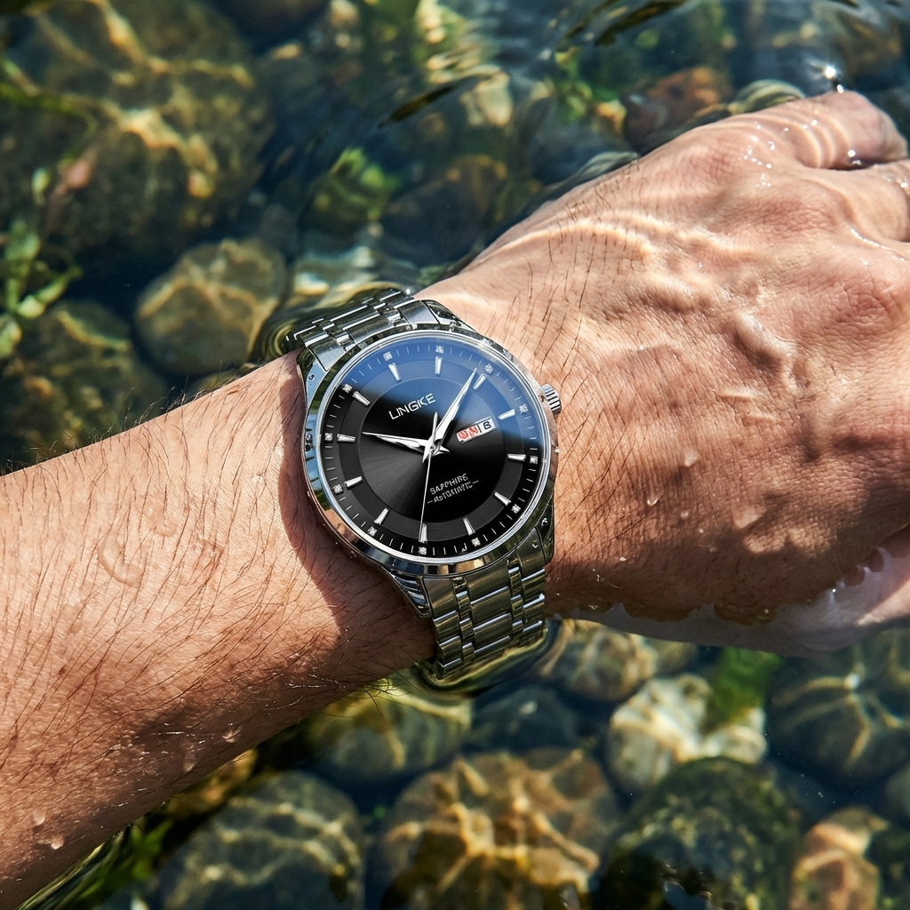 Men Automatic Mechanical Wristwatch – Ultra-Thin 39mm Stainless Steel Watch with Dual Calendar &amp; 50M Waterproof