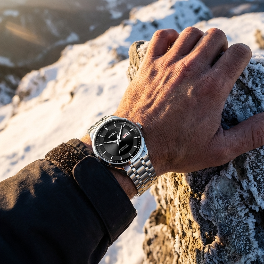 Men Automatic Mechanical Wristwatch – Ultra-Thin 39mm Stainless Steel Watch with Dual Calendar &amp; 50M Waterproof