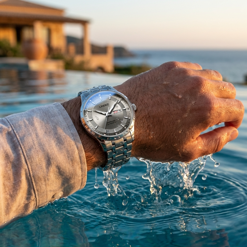 Men Automatic Mechanical Wristwatch – Ultra-Thin 39mm Stainless Steel Watch with Dual Calendar &amp; 50M Waterproof