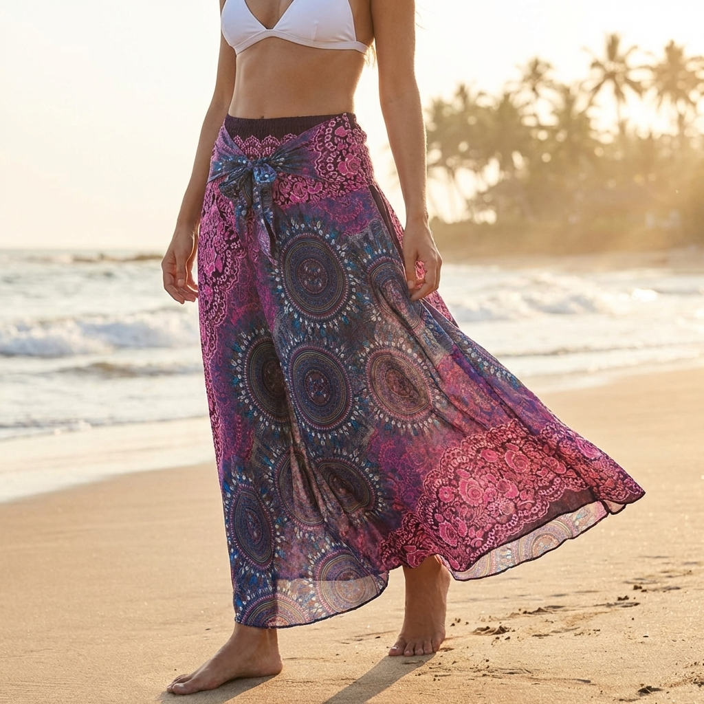 Women’s 100% Rayon Beach Skirt Dress – Convertible Floral A-Line Wrap Skirt with High Waist, Lightweight Vacation Style &amp; Versatile Wear