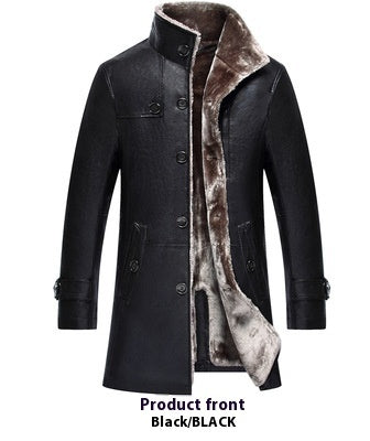 Men&#39;s Mid-length  Collar Sheepskin Thickened Fur Overcoat Coat