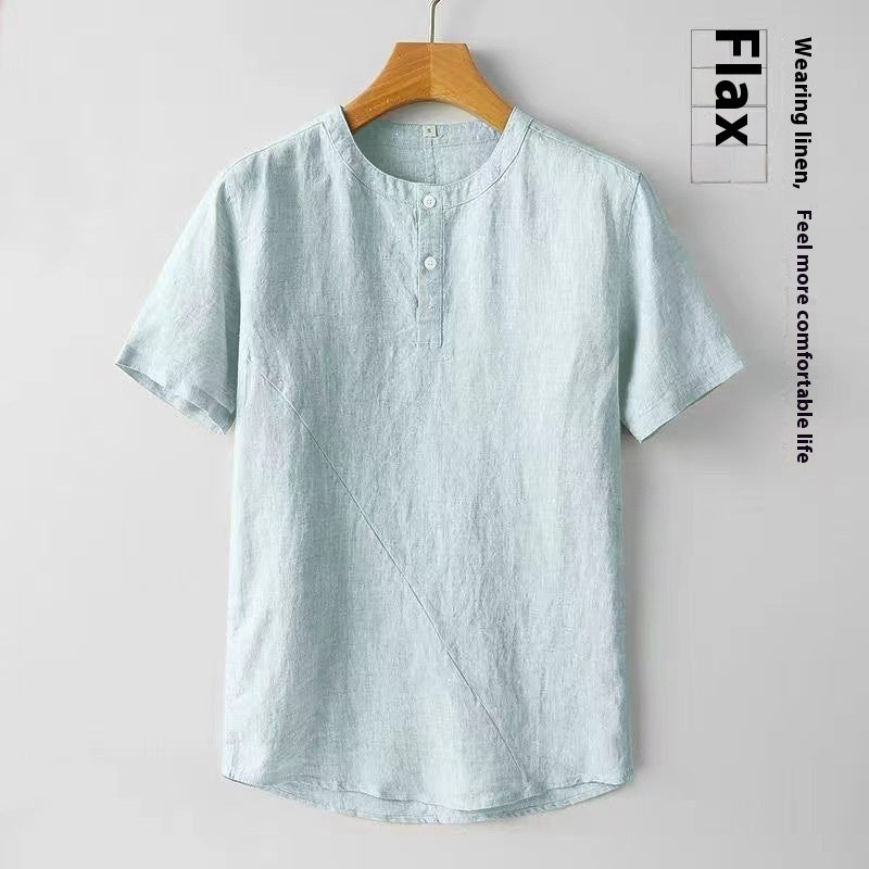 Men’s Cotton &amp; Linen Casual T-Shirt – Short Sleeve Summer Essential