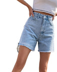 Women Loose High-Waist Denim Shorts – Casual Cotton Blend Summer Relaxed Fit Jean Shorts