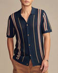 Men’s Hollow-Out Knit Polo Cardigan – Striped Short-Sleeve Casual shirt