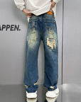 Loose Wide Leg Blue Washed Jeans MEN