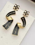 Women Enamel Ribbon Drop Earrings – Gold Plated Copper Stereo Letter Design Statement Jewelry